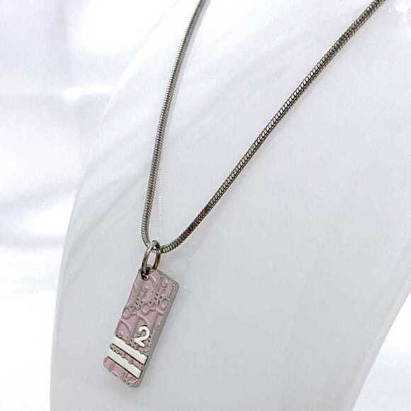 Christian Dior Necklace ec-21018 Silver Pink Trotter Bar Metal Plate Women's ...